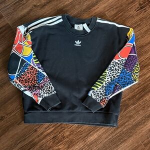Adidas woman’s  Black Sweater with Multicolor Graphic Sleeves